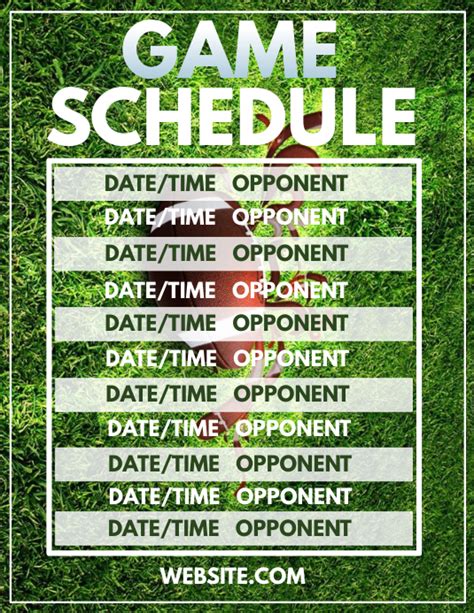 Game schedule .